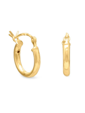 Hoop Earrings 2mm x 12mm 14k Yellow Gold-plated Sterling Silver