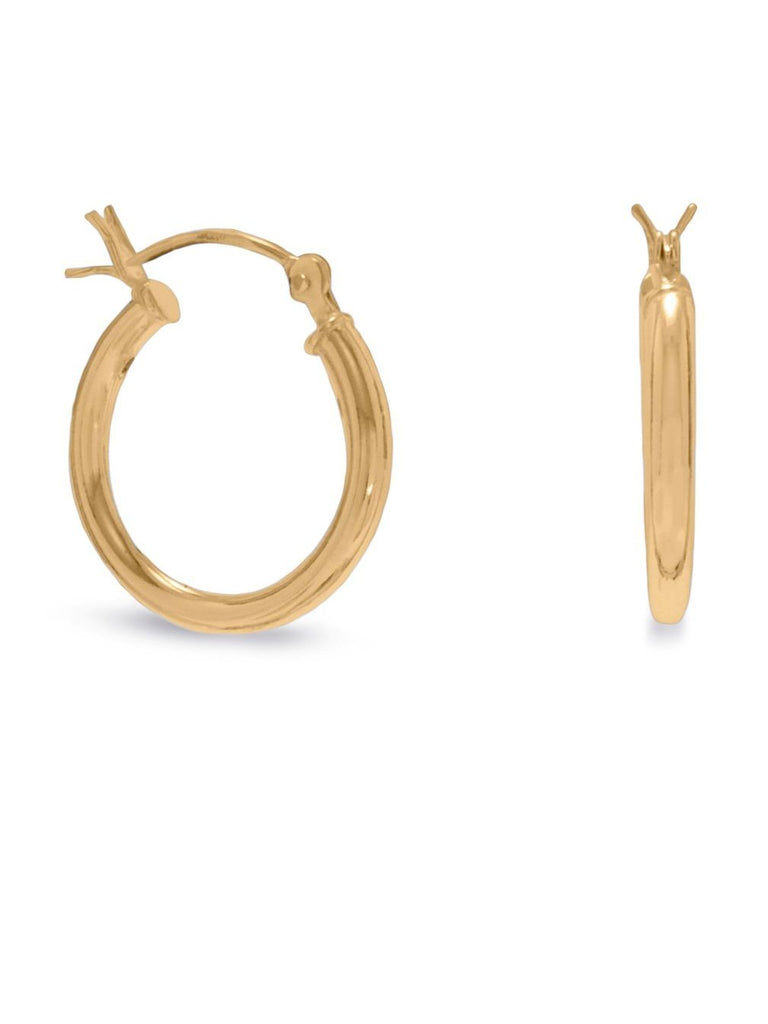 Hoop Earrings 2mm x 16mm 14k Yellow Gold-plated Sterling Silver