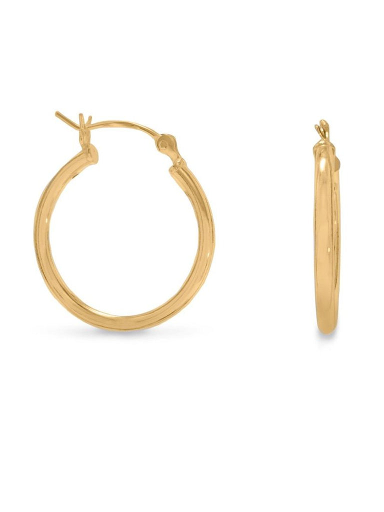 Hoop Earrings 2mm x 20mm 14k Yellow Gold-plated Sterling Silver