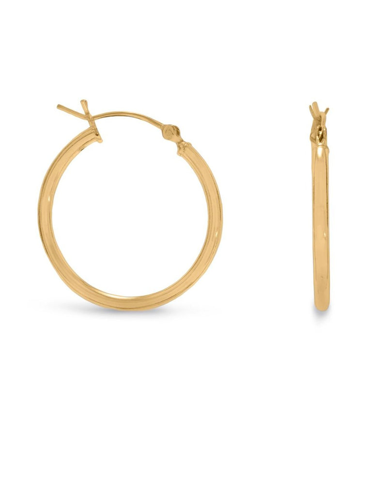 Hoop Earrings 2mm x 24mm 14k Yellow Gold-plated Sterling Silver
