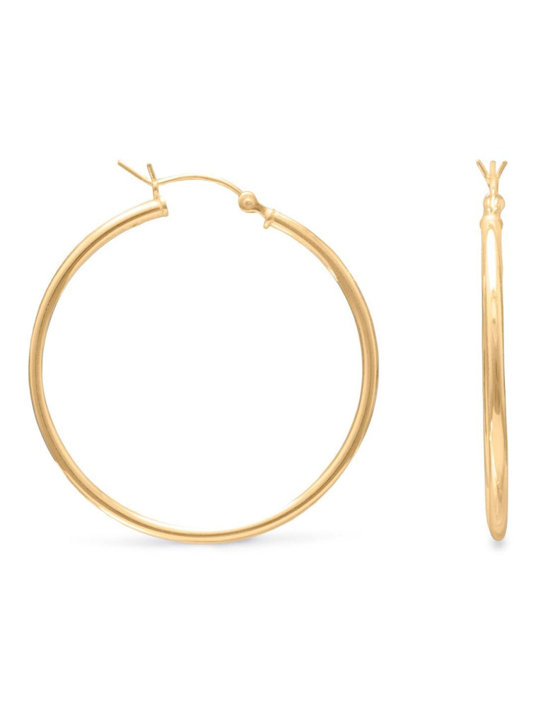 Hoop Earrings 2mm x 35mm 14k Yellow Gold-plated Sterling Silver