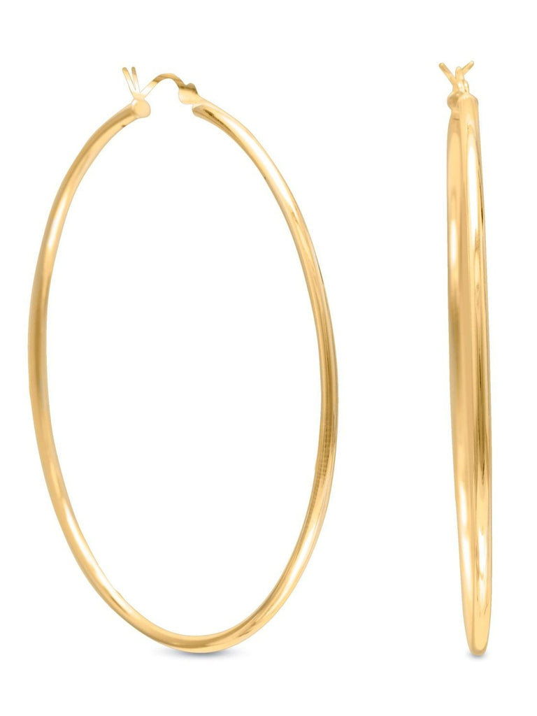 Hoop Earrings 2mm x 60mm 14k Yellow Gold-plated Sterling Silver