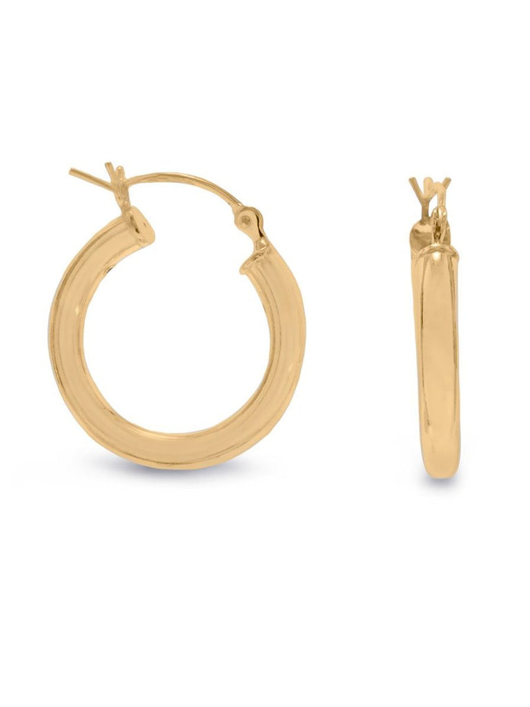 Hoop Earrings 3mm x 20mm 14k Yellow Gold-plated Sterling Silver
