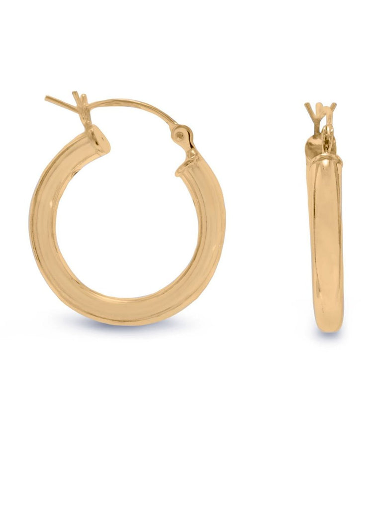 Hoop Earrings 3mm x 22mm 14k Yellow Gold-plated Sterling Silver