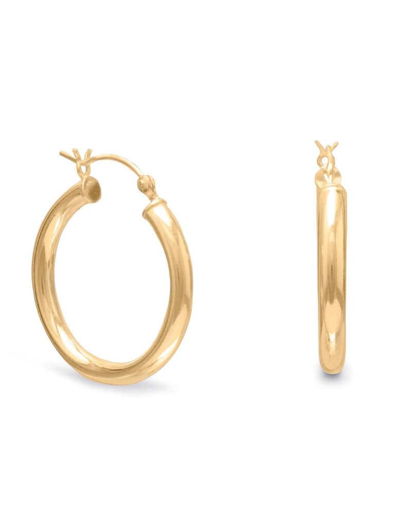 Hoop Earrings 3mm x 25mm 14k Yellow Gold-plated Sterling Silver