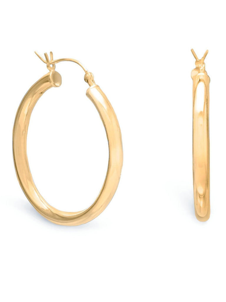 Hoop Earrings 3mm x 30mm 14k Yellow Gold-plated Sterling Silver
