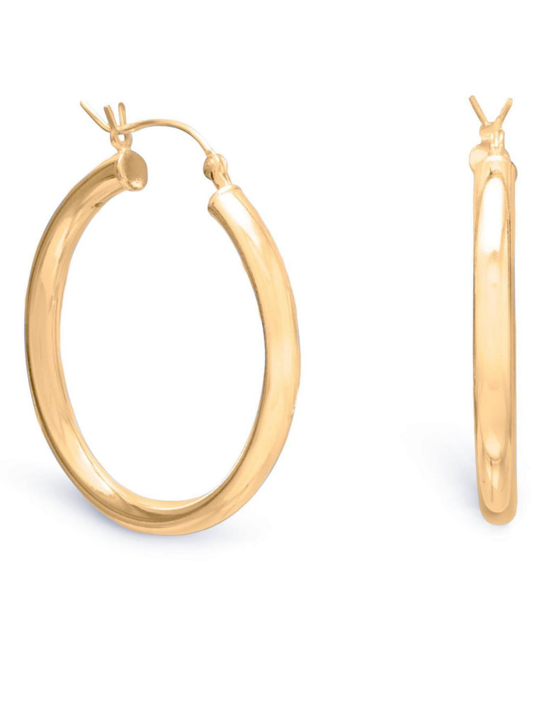 Hoop Earrings 3mm x 35mm 14k Yellow Gold-plated Sterling Silver