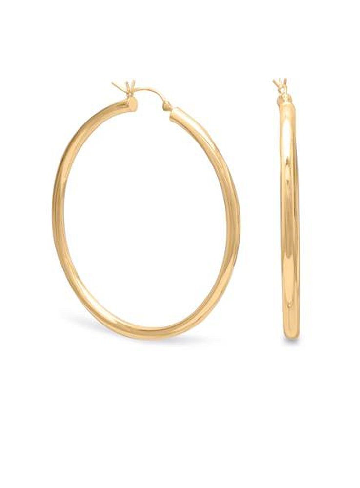 Hoop Earrings 3mm x 40mm 14k Yellow Gold-plated Sterling Silver