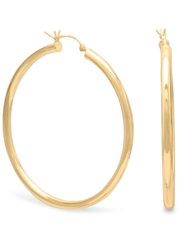 Hoop Earrings 3mm x 50mm 14k Yellow Gold-plated Sterling Silver