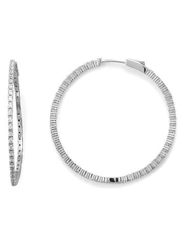 Hoop Earrings Cubic Zirconia Rhodium on Sterling Silver 40mm