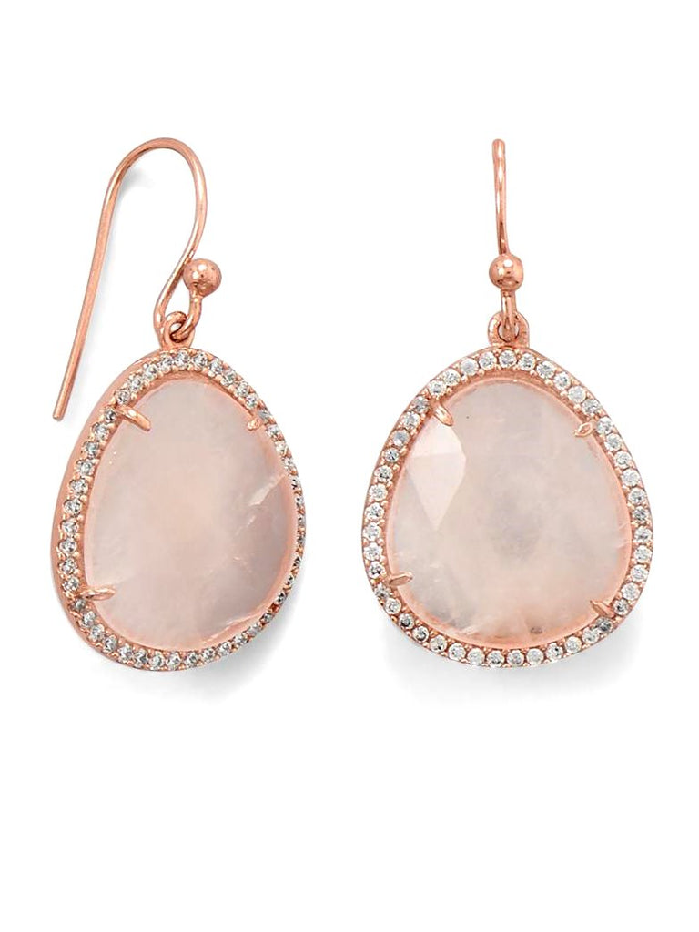 Rose Quartz and Cubic Zirconia Drop Earrings Rose Gold-plated Silver
