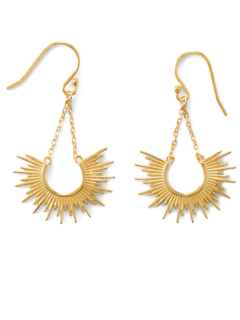 Sunrise Earrings 14k Gold-plated with Chain Half Sun Design