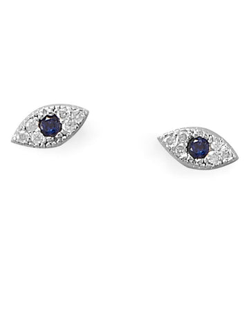 Evil Eye Nazar Boncuk Blue Cubic Zirconia Post Stud Earrings Sterling Silver