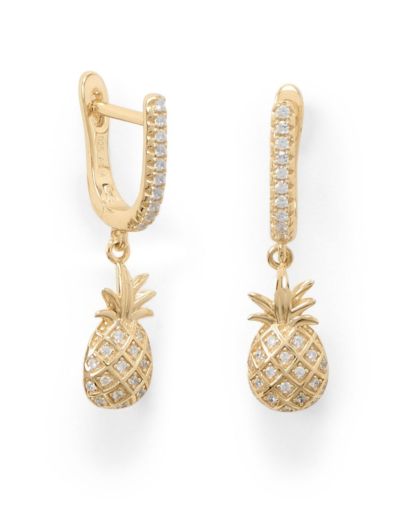 Pineapple Earrings with Cubic Zirconia 14k Gold-plated Sterling Silver