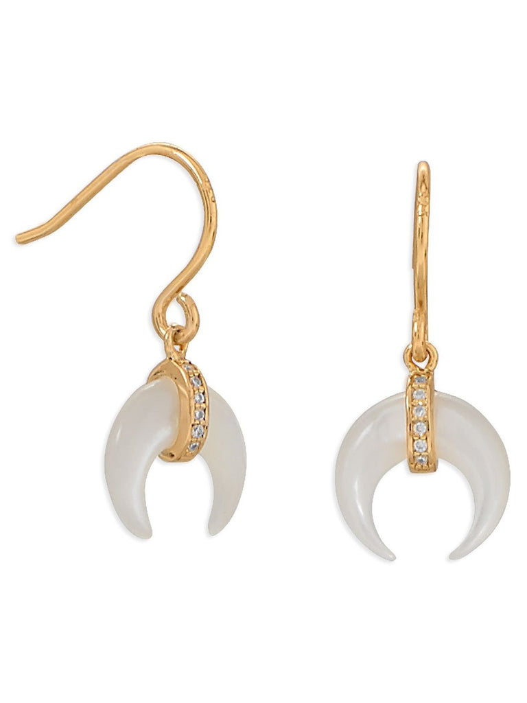 Crescent Moon Naja Mother of Pearl Earrings Gold-plated with Cubic Zirconia