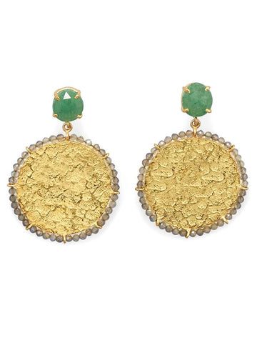 Green Aventurine and Labradorite Round Dangle Earrings 14k Gold-plated Sterling