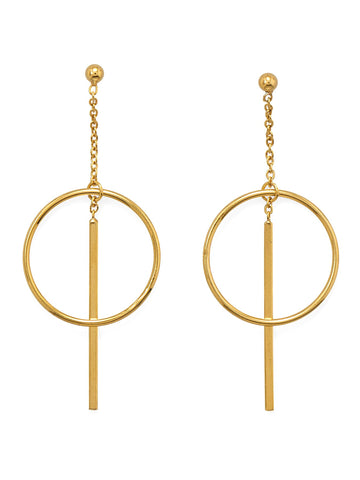 Circle and Bar Dangle Earrings with Chain Ball Post Gold-plated Silver