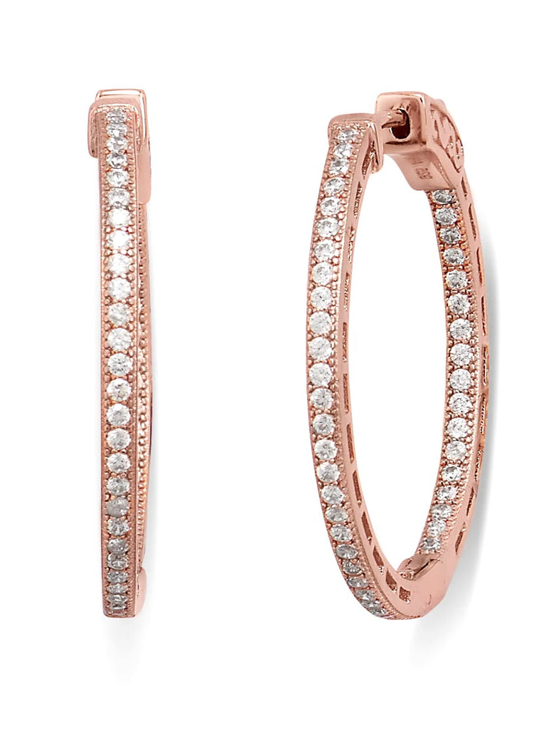 In Out Hoop Earrings Cubic Zirconia 14k Rose Gold-plated Sterling Silver 30mm