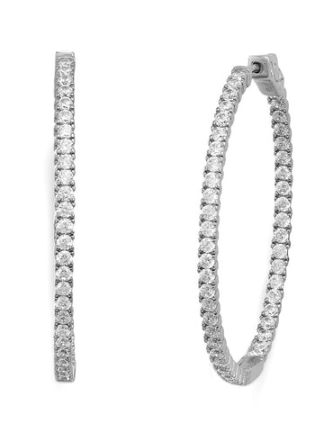 In Out Hoop Earrings Cubic Zirconia Rhodium on Sterling Silver Nontarnish 43mm