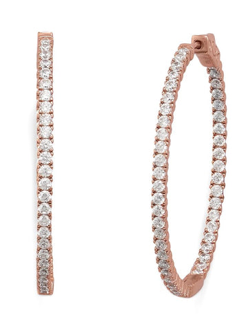 In Out Hoop Earrings Cubic Zirconia 14k Rose Gold on Sterling Silver 43mm