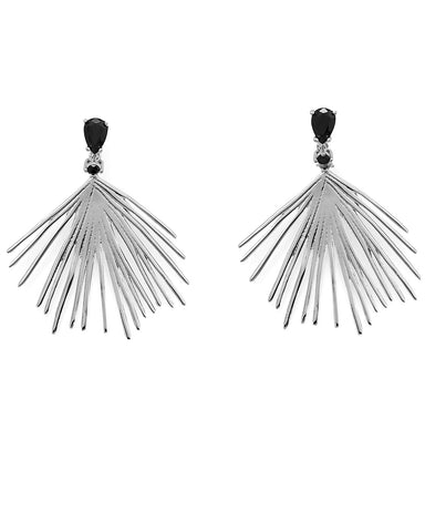 Nontarnish Sterling Silver Fan Earrings with Black Zirconia