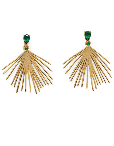 Green Cubic Zirconia Fan Earrings 14k Gold-plated on Sterling Silver