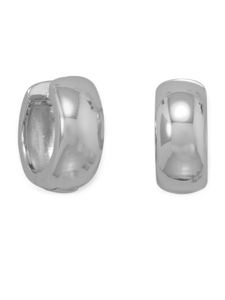 Wide Huggie Hoop Earrings Rhodium-plated Sterling Silver Nontarnish