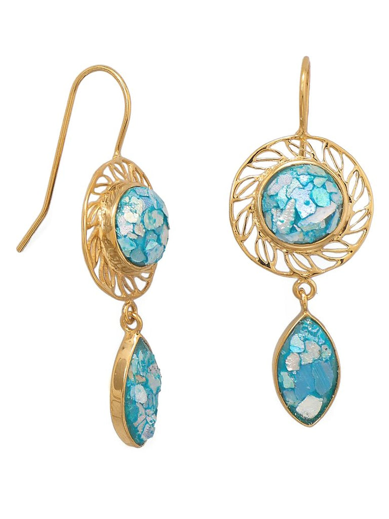 Ancient Roman Glass Earrings Handcrafted 14k Gold-plated Sterling Silver