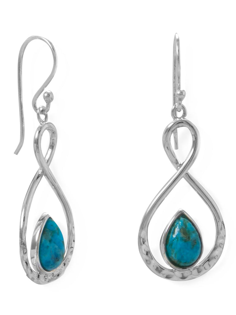 Reconstituted Turquoise Earrings Figure Eight Hammered Sterling Silver