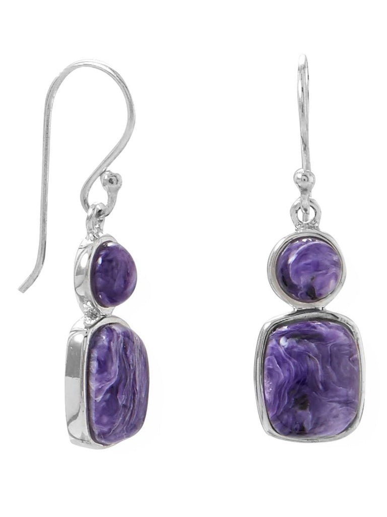 Sterling Silver Purple Charoite Earrings Double Stone Grape Swirl