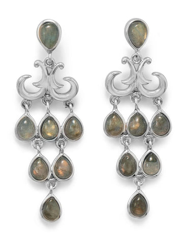 Labradorite Chandelier Earrings Sterling Silver Teardrop Shape Stones