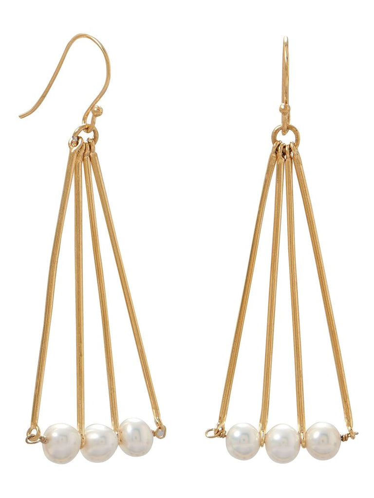 Cultured Freshwater Pearl Earrings Geometric Triangle Bar Gold-plated Silver