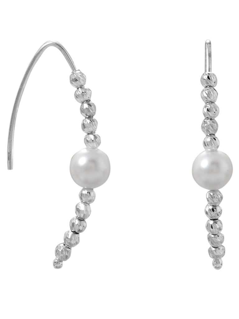 Curved Wire Earrings Diamond-cut Beads and Imitation Pearls Sterling Silver