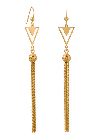 Tassel Earrings with Double Triangle and Bead 14k Gold-plated Sterling Silver