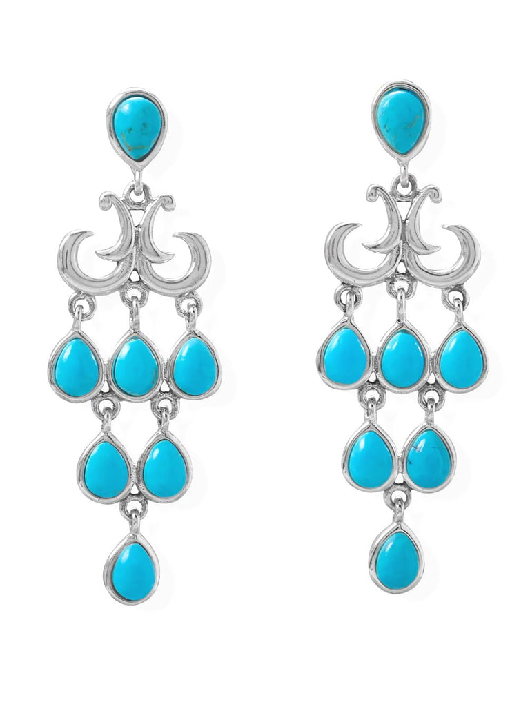 Reconstituted Turquoise Chandelier Earrings Sterling Silver Teardrop Shape