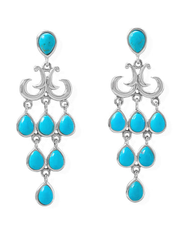 Reconstituted Turquoise Chandelier Earrings Sterling Silver Teardrop Shape