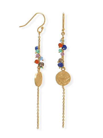 14k Gold-plated Colorful Bead Coin Chain Drop Earrings