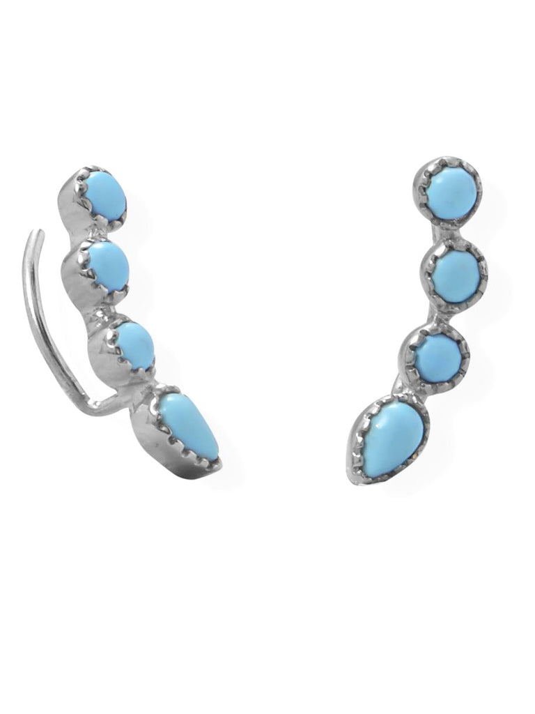 Ear Climber Earrings Synthetic Turquoise Rhodium-plated Silver Nontarnish