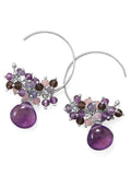 Multistone Amethyst, Rose Quartz, Iolite Hoop Wire Earrings Sterling Silver