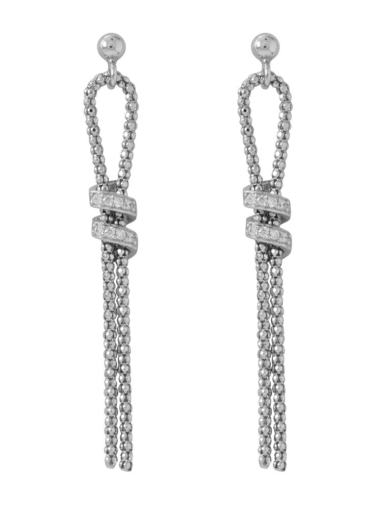 Coreana Chain Lariat Style Earrings Cubic Zirconia Rhodium on Sterling Silver