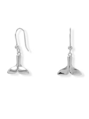 Whale Tail Dangle Earrings Rhodium on Sterling Silver