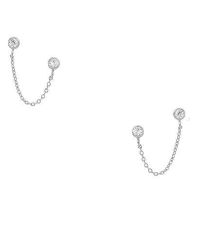 Chain Double Post Earrings Bezel-set Cubic Zirconia Sterling Silver