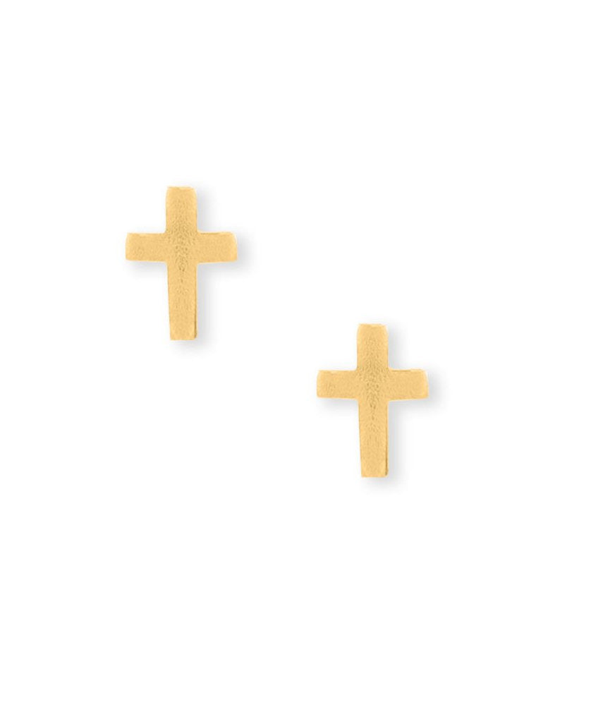 Polished Small Cross Stud Post 14k Gold-plated Sterling Silver Earrings 9mm x 7mm