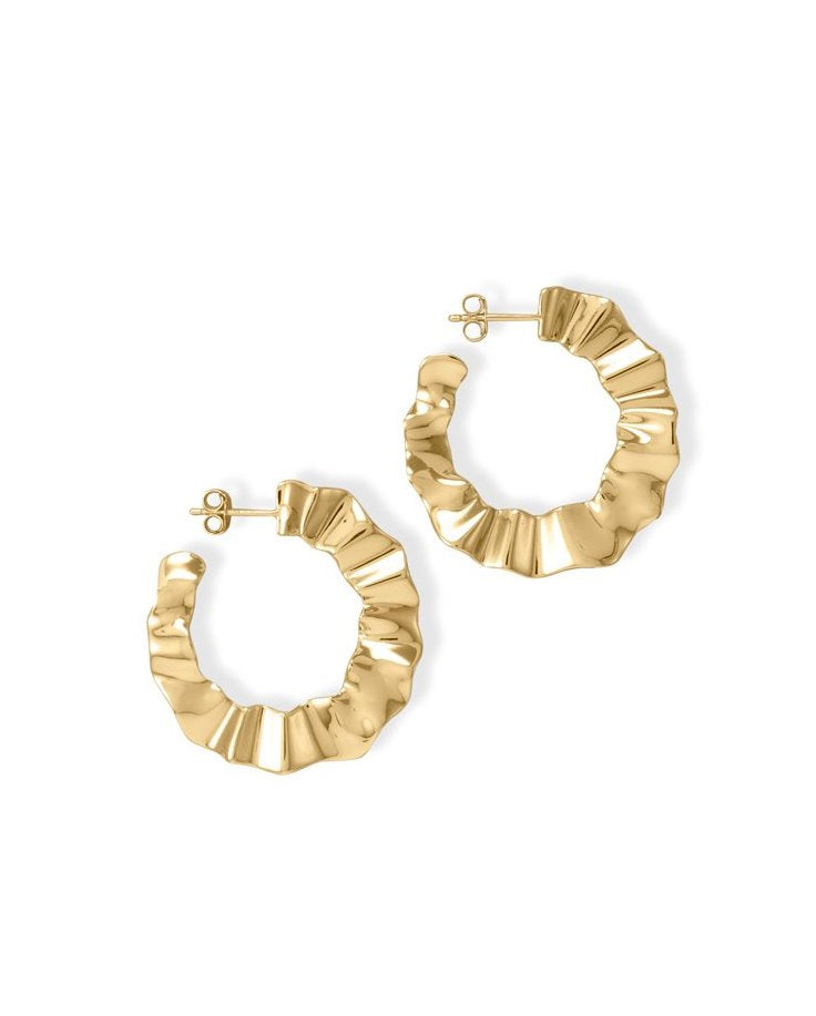 Wavy Wide Hoop Earrings 14k Gold-plated Sterling Silver