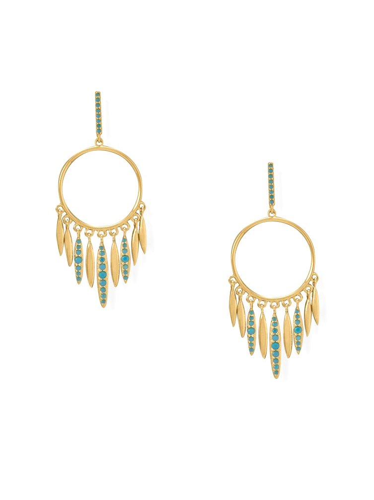 Dream Catcher Earrings with Turquoise-color Cubic Zirconia 14k Gold-plated