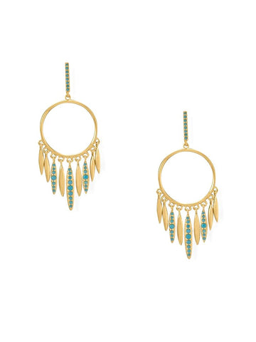 Dream Catcher Earrings with Turquoise-color Cubic Zirconia 14k Gold-plated