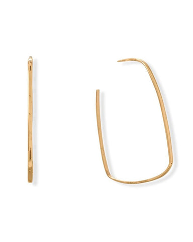 Handmade Rectangle Thin Hoop Earrings 14k Gold-plated Sterling Silver