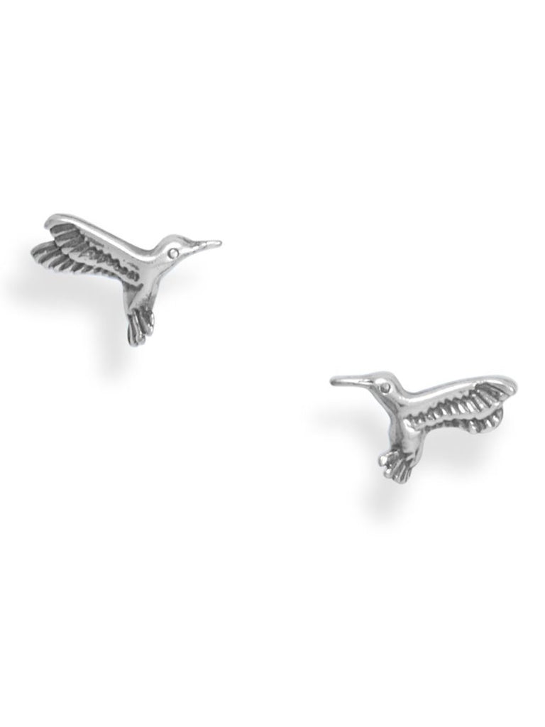 Cute In-Flight Hummingbird Stud Earrings Sterling Silver