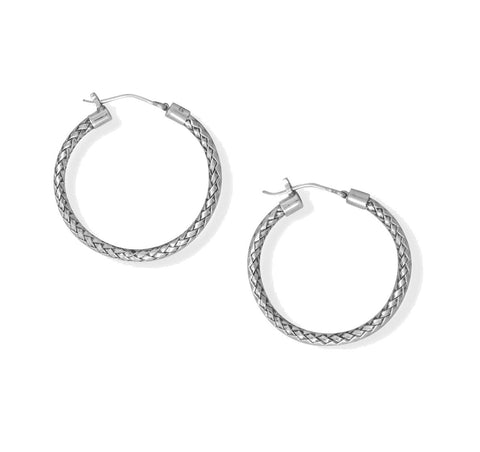 Handmade Bali Woven Hoop Earrings Sterling Silver 28mm