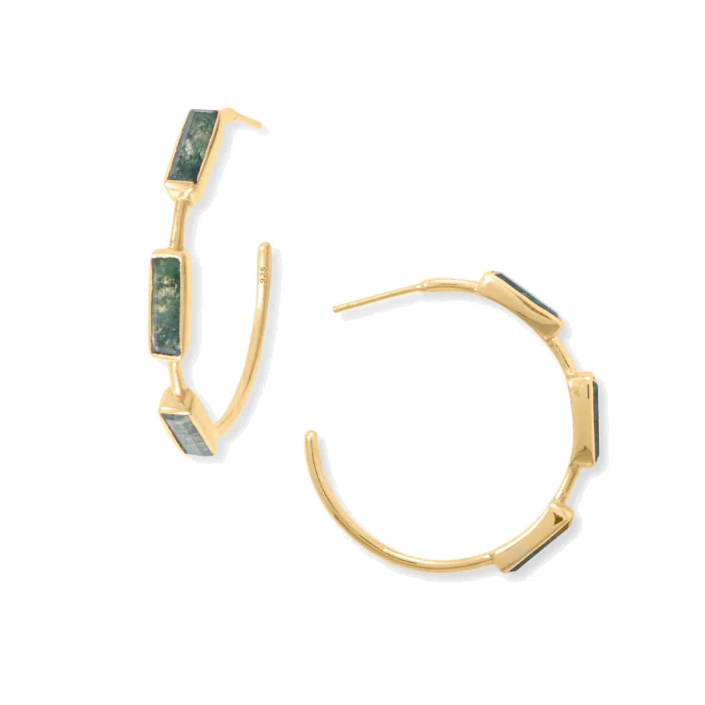 Moss Agate Hoop Earrings 14k Gold-plated Sterling Silver